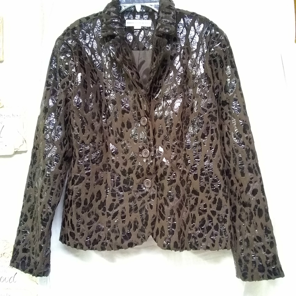 Bamboo Traders Womens Jacket Blazer Chocolate Brown Cheetah Fur Poly Sz- S/36